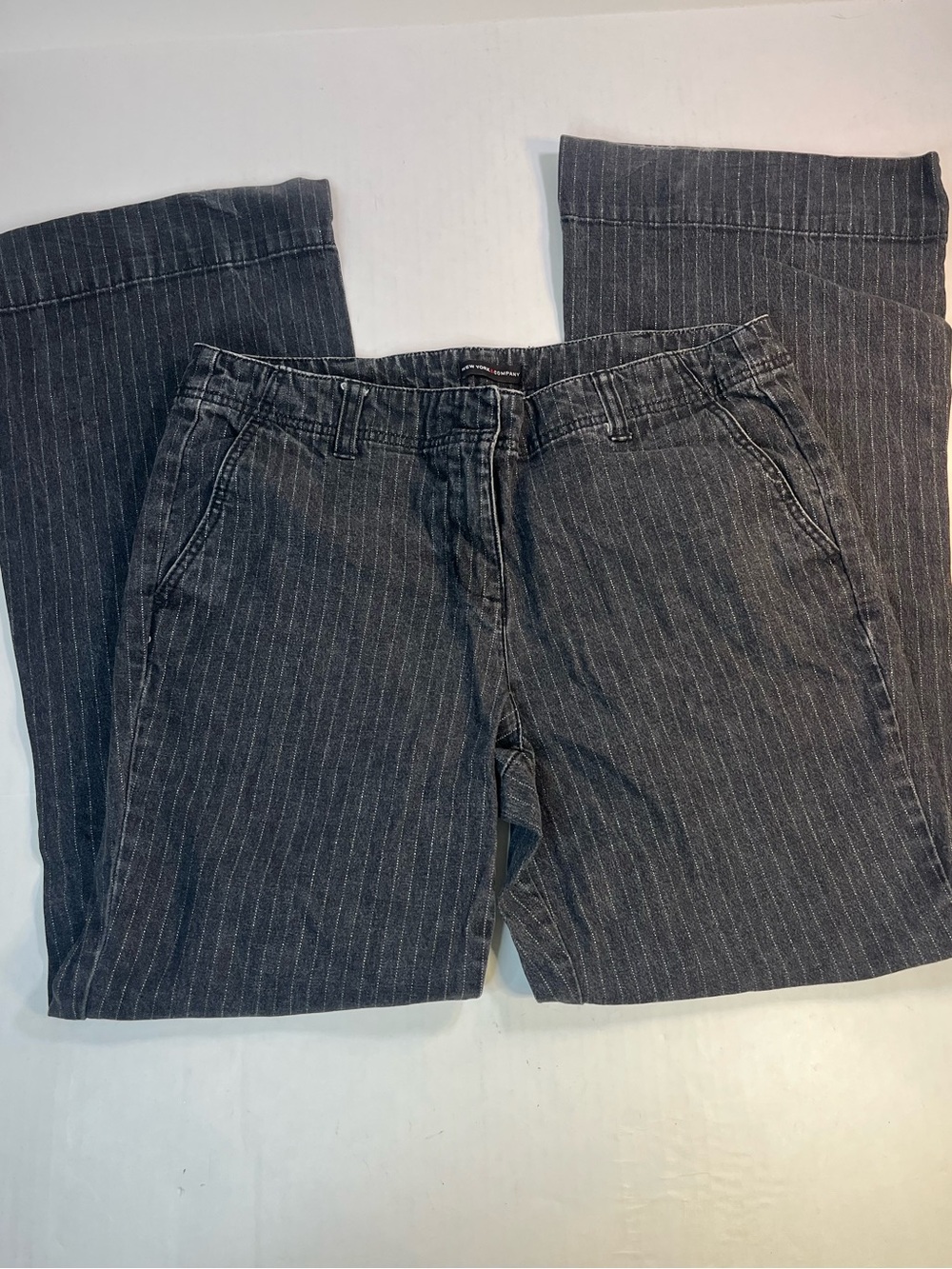 New York & Company Black Pinstripe Wide Leg Jeans